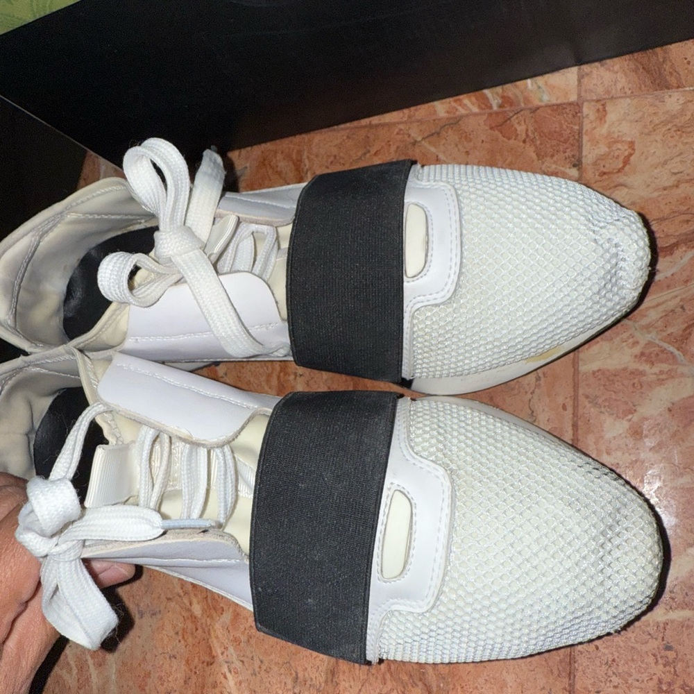 Balenciaga White and Black Textured Sneakers